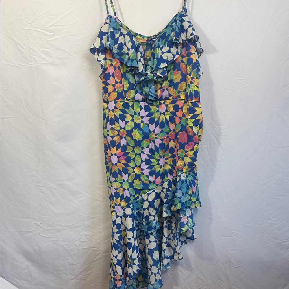 VENUS Blue and Yellow Star Pattern Dress